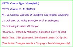 Calculus of Variations and Integral Equations (USB)