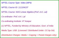 NOC:Linear Algebra (Prof. A.K. Lal) (USB)