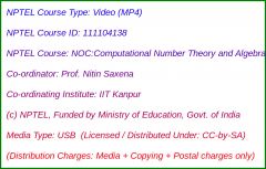 NOC:Computational Number Theory and Algebra (USB)