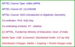 NOC:Introduction to Algebraic Geometry