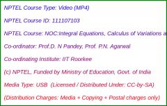 NOC:Integral Equations, Calculus of Variations and Its Application (USB)