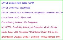 NOC:Introduction to Algebraic Geometry and Commutative Algebra (USB)