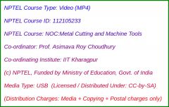 NOC:Metal Cutting and Machine Tools (USB)