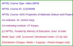 NOC:Properties of Materials (Nature and Properties of Materials-III) (USB)