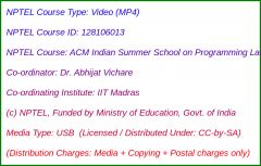 ACM Indian Summer School on Programming Languages: Principles and Practice (USB)